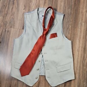 Men's Cream Vest with Amber Reddish Orange Tie